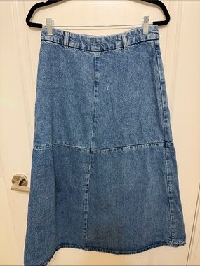 Mango Blue Denim Flared Midi Skirt